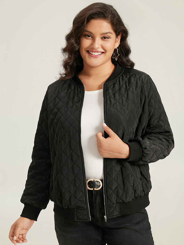 Geometric Quilted Patchwork Zipper Bomber Jacket