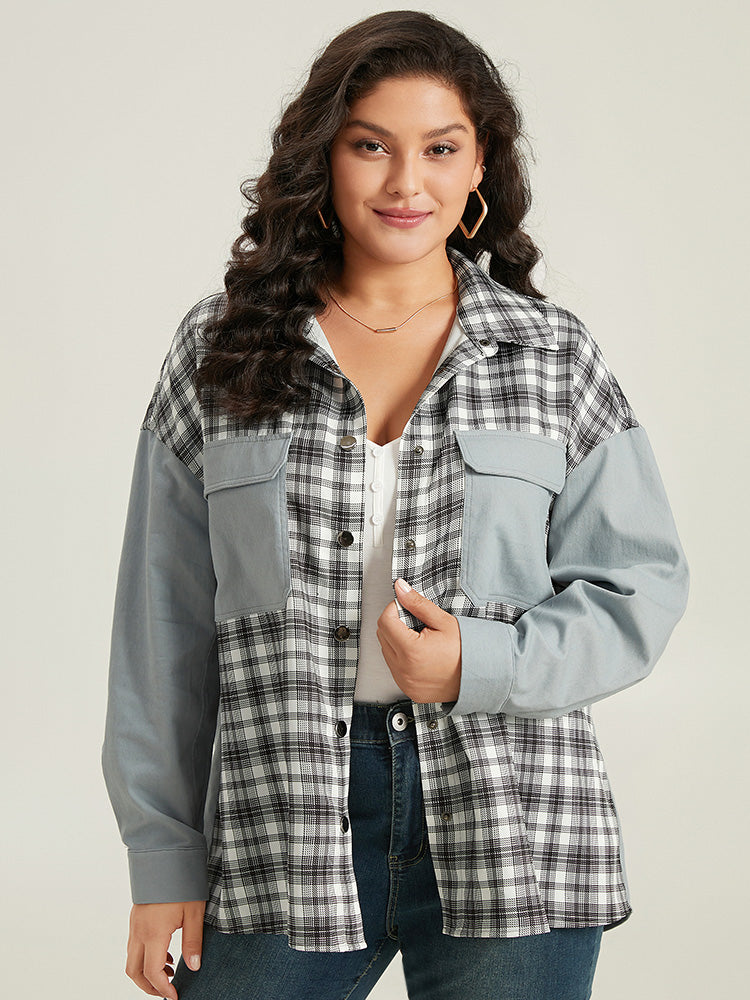 Plaid Pocket Patchwork Contrast Coat