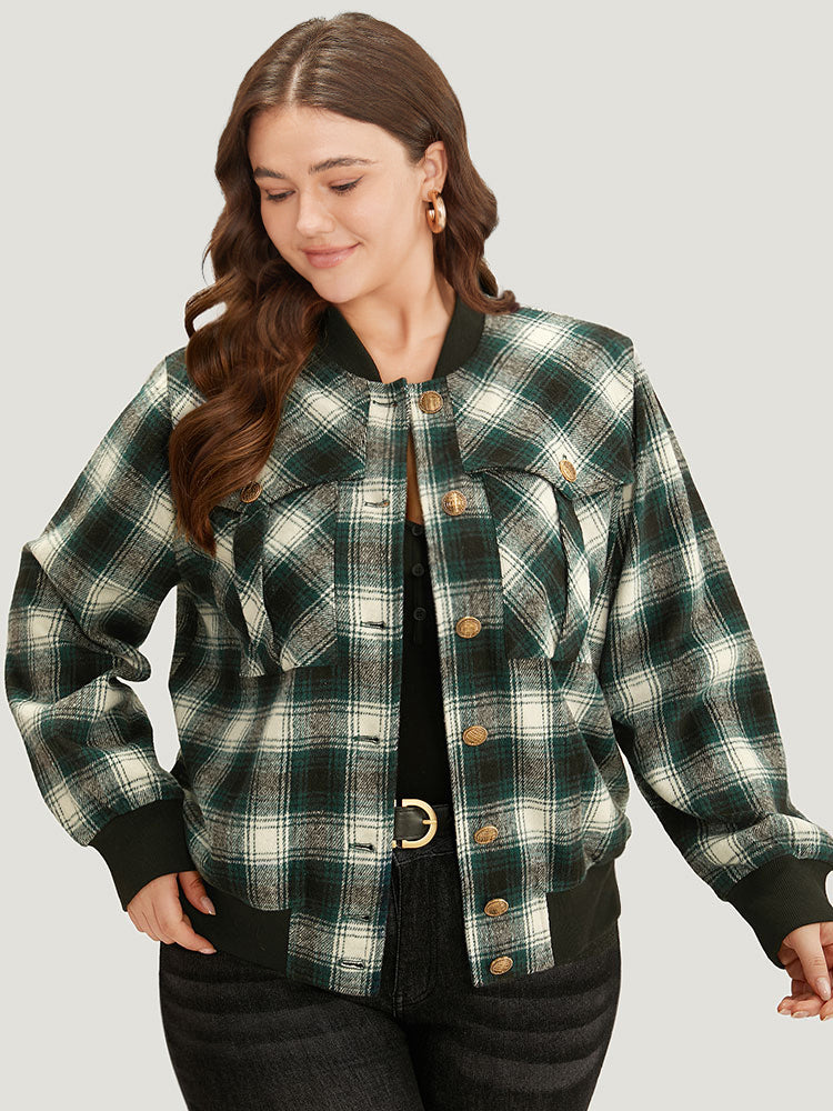 Halloween Plaid Pocket Button Up Contrast Patchwork Jacket