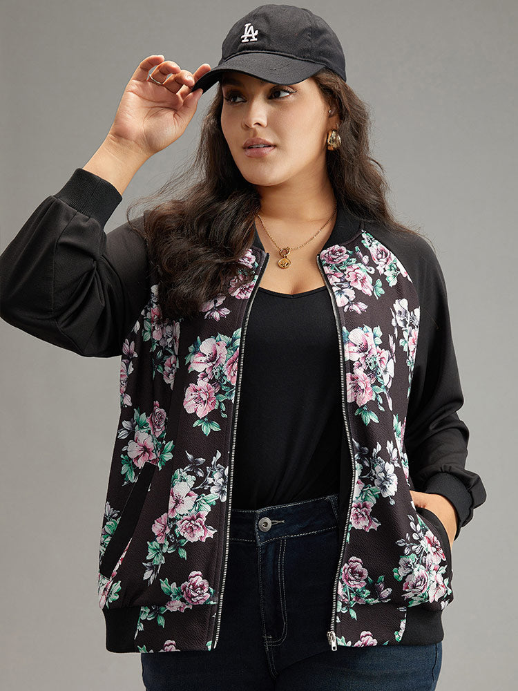 Floral Patchwork Zipper Pocket Jacket