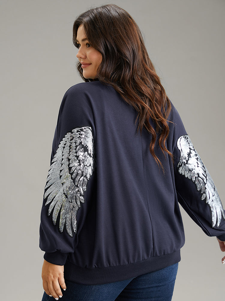 Solid O Ring Zipper Pocket Feather Bomber Jacket