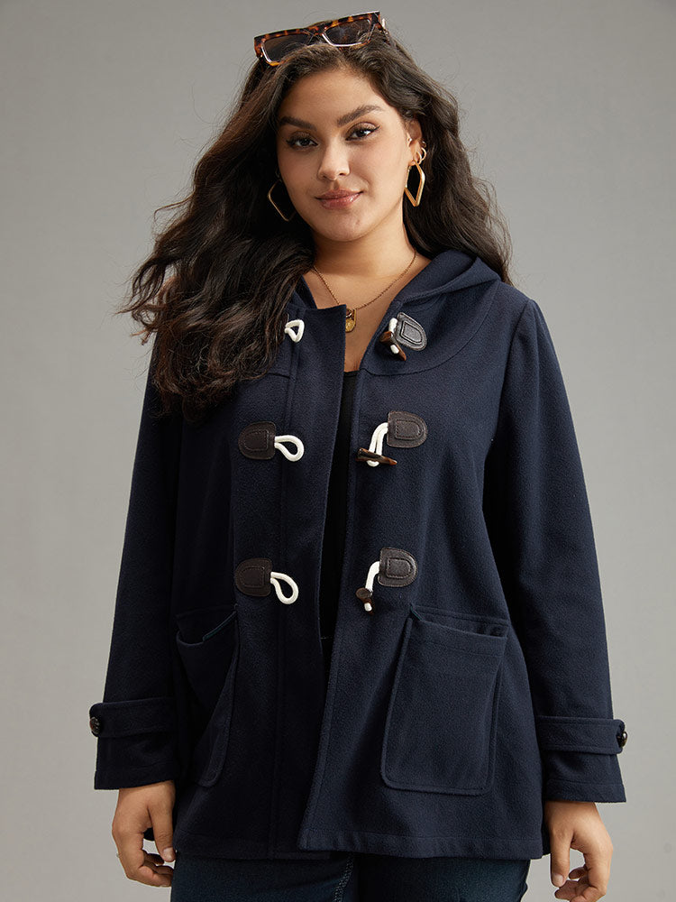 Solid Duffle Patchwork Button Hooded Coat