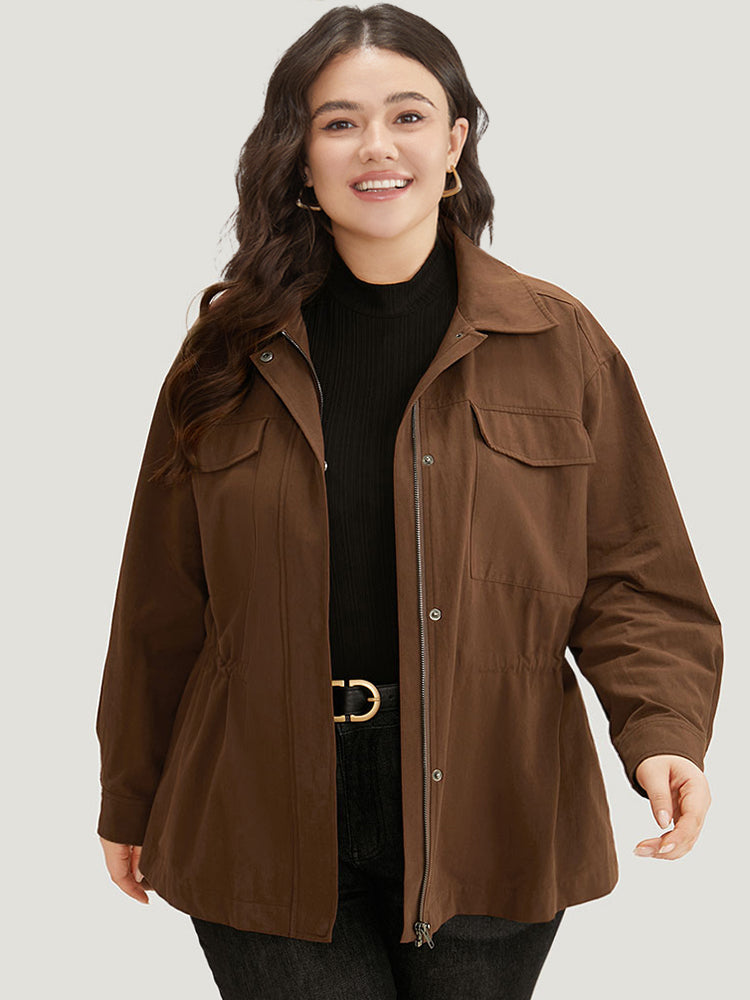 Plain Flap Pocket Gathered Coat