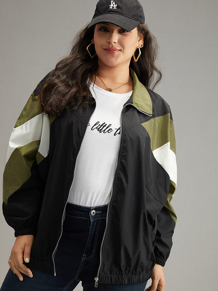 Colorblock Patchwork Pocket Zipper Windbreaker