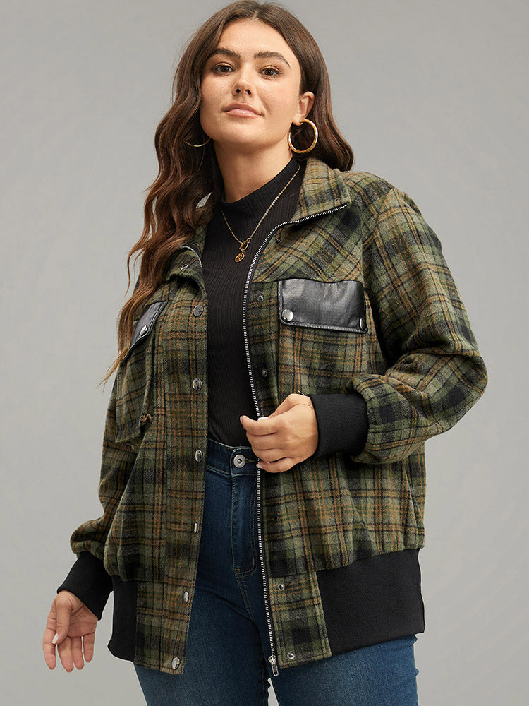 Plaid Flap Pocket Zipper Fly Jacket