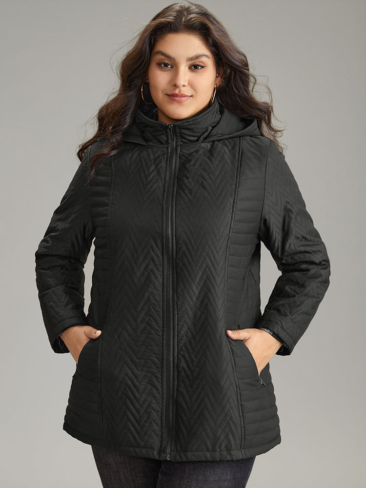 Solid Quilted Zipper Fly Hooded Cotton Jacket