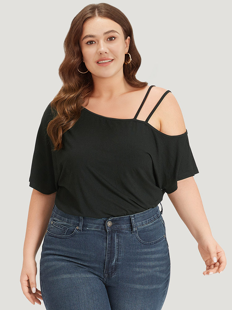 Plain One Shoulder Batwing Sleeve Cami Bodysuit