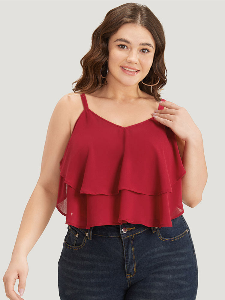 Plain Flutter Trim Tiered Cami Bodysuit