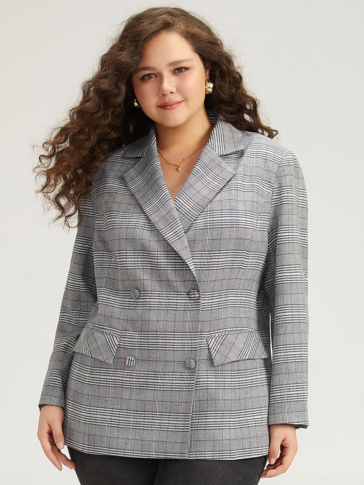 Plaid Lapel Collar Pocket Button Up Blazer