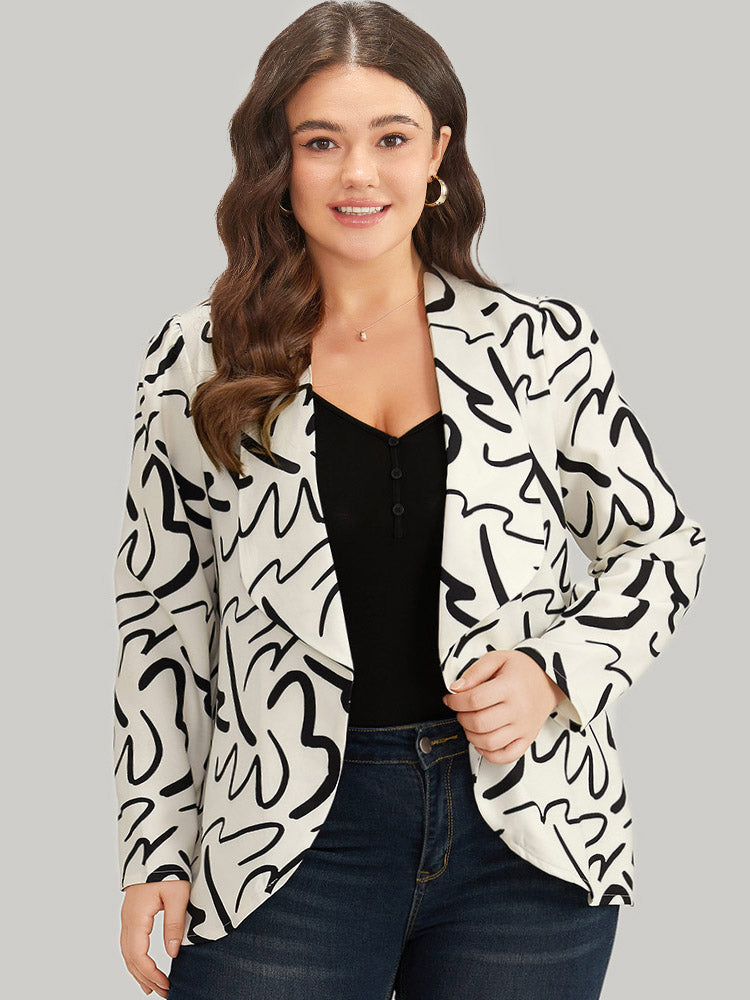 Halloween Line Print Lapel Collar Open Front Blazer