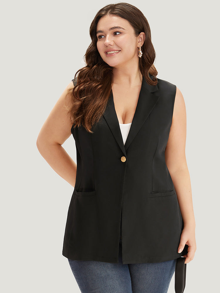 Plain Buckle Detail Lapel Collar Pocket Sleeveless Blazer