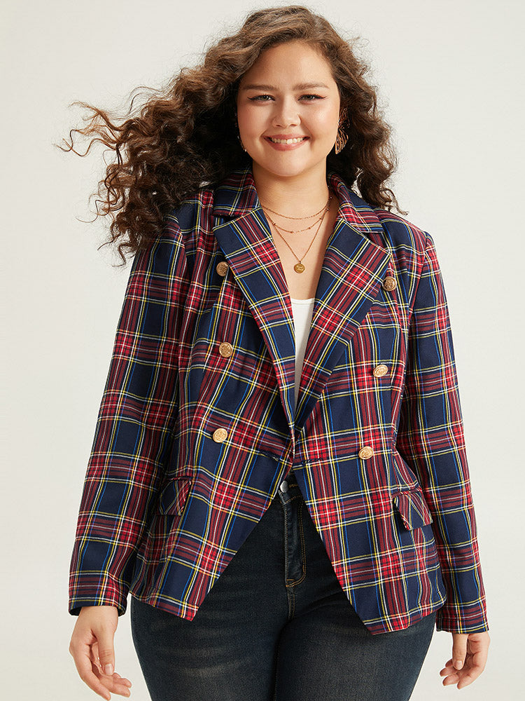 Plaid Metal Detail Pocket Blazer