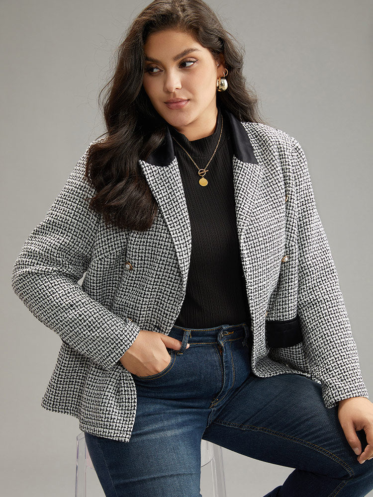 Houndstooth Lapel Collar Button Detail Blazer