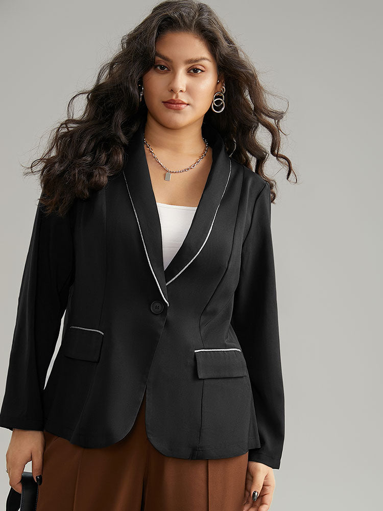 Twill Patchwork Contrast Trim Button Up Blazer