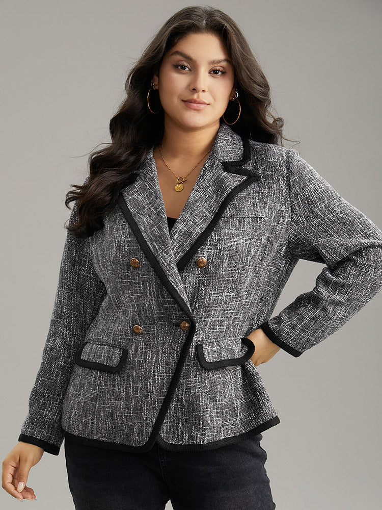 Tweed Suit Collar Contrast Trim Blazer