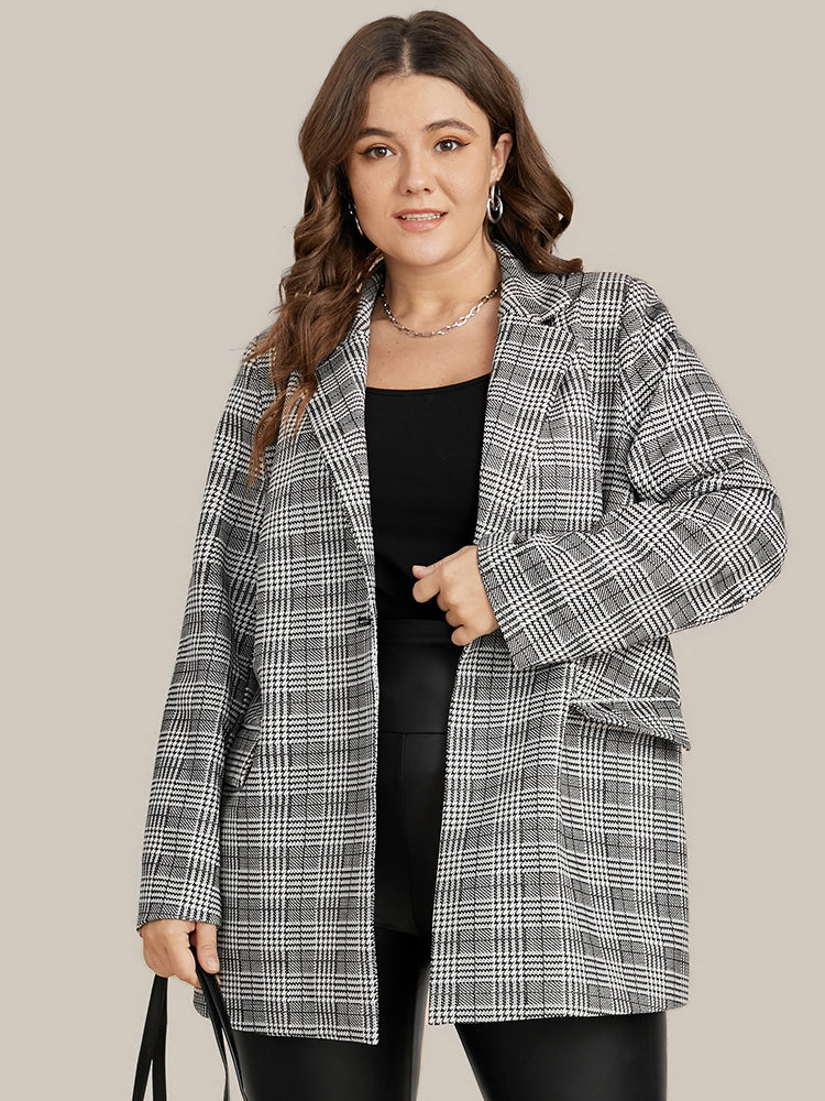 Houndstooth Flap Pocket Open Front Coat