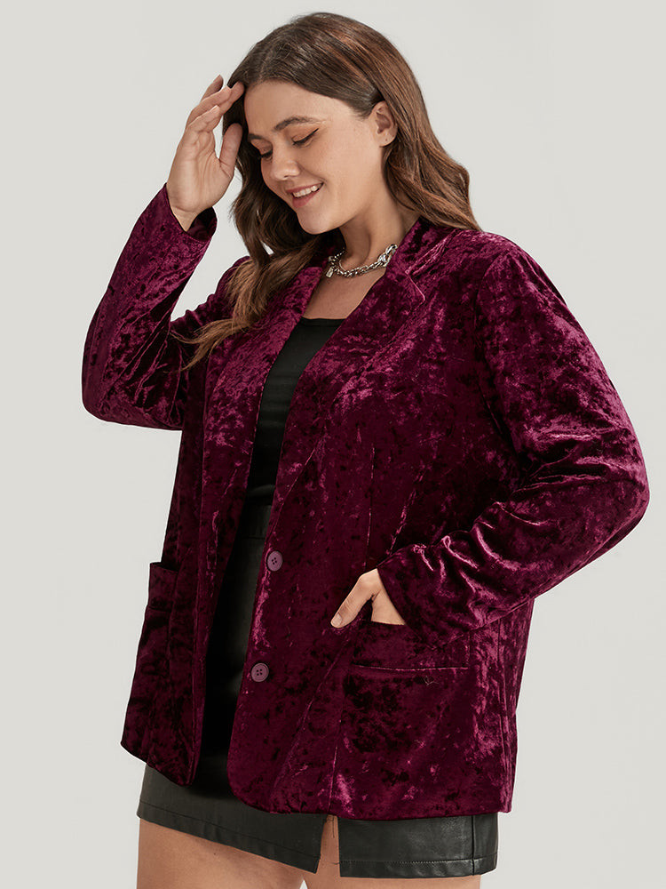 Solid Pocket Button Velvet Blazer