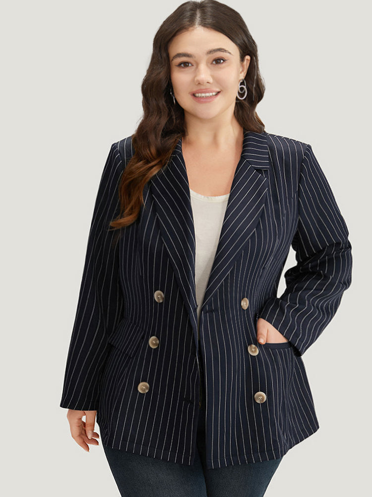 Anti-Wrinkle Suit Collar Striped Double Breasted Blazer