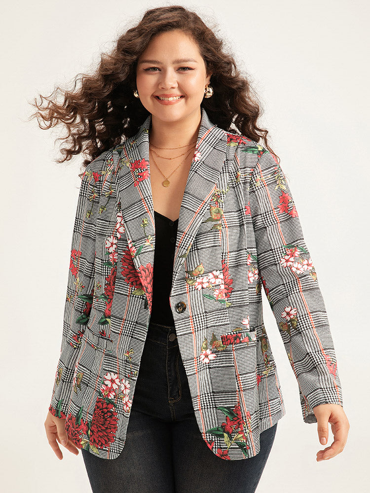 Floral Plaid Patchwork Pocket Blazer