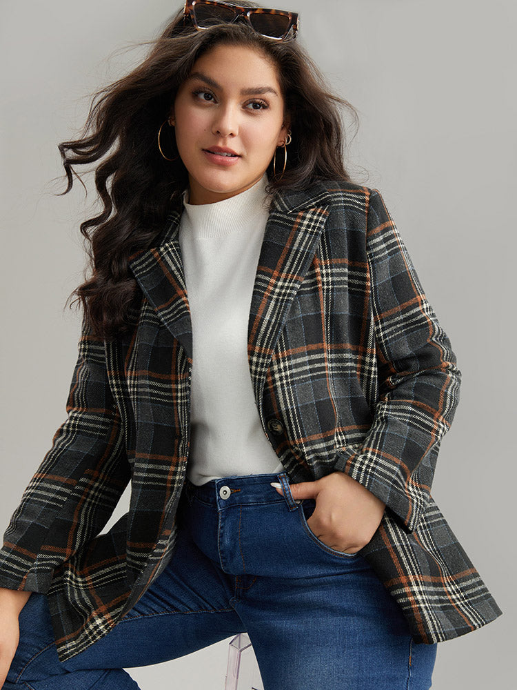 Plaid Contrast Pocket Button Up Blazer