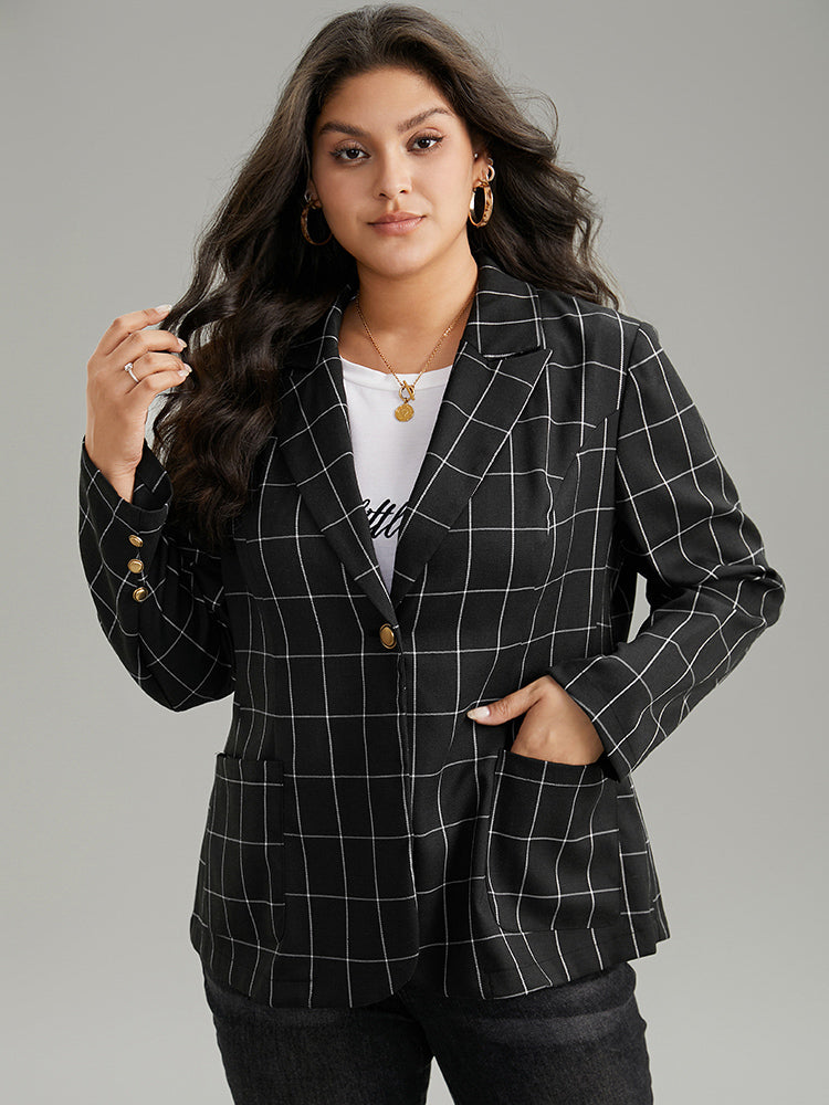 Plaid Suit Collar Metal Detail Pocket Blazer