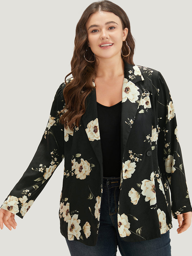 Floral Print Suit Collar Pocket Blazer