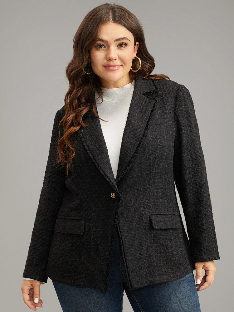 Plain Tweed Plisse Pocket Button Through Blazer