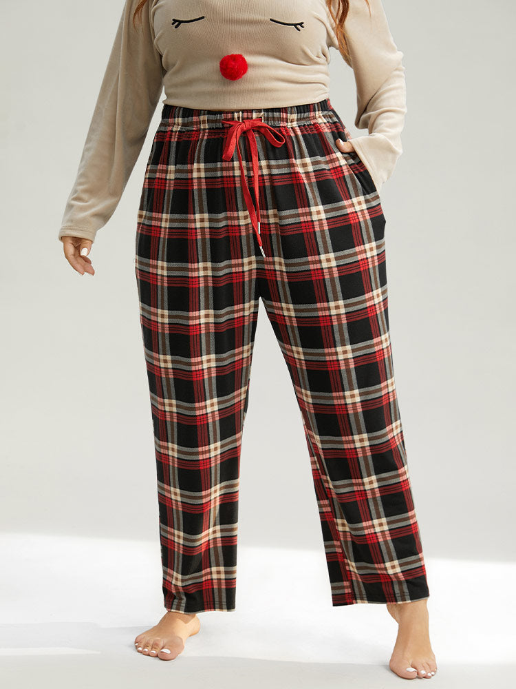 Plaid Elastic Waist Pocket Drawstring Sleep Bottoms