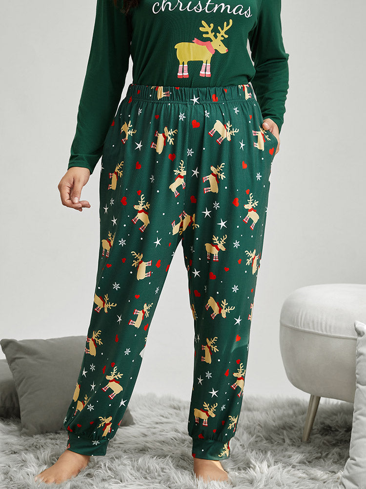 Christmas Elk Pocket Elastic Waist Sleep Bottoms