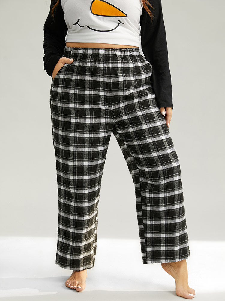 Plaid Pocket Elastic Waist Sleep Bottoms