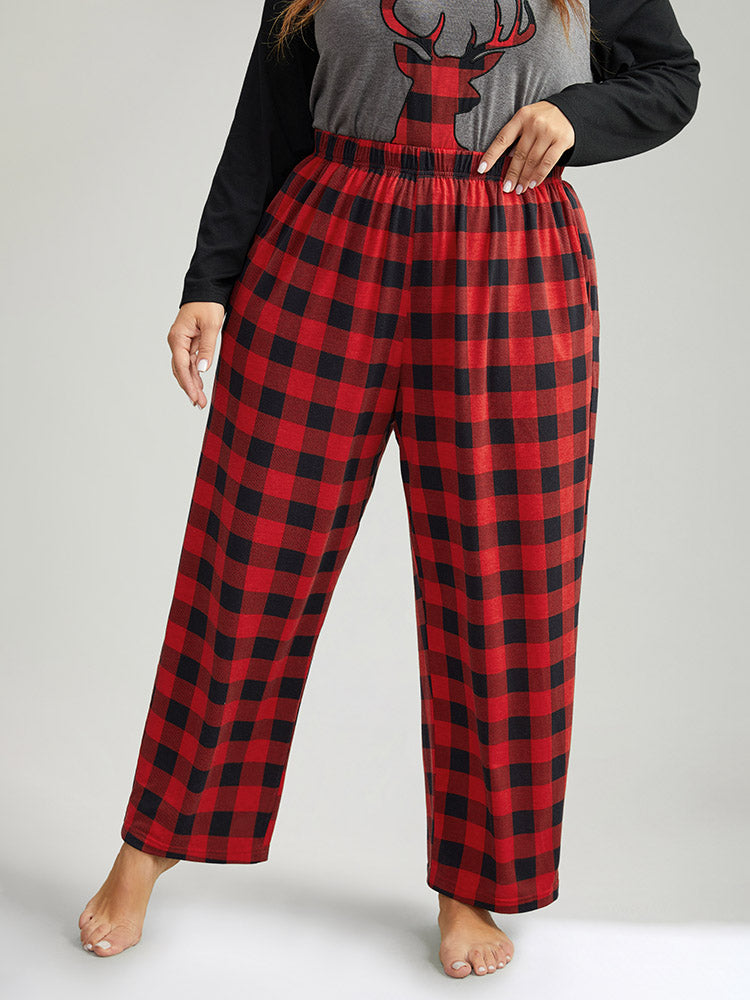 Plaid Pocket Elastic Waist Sleep Pants