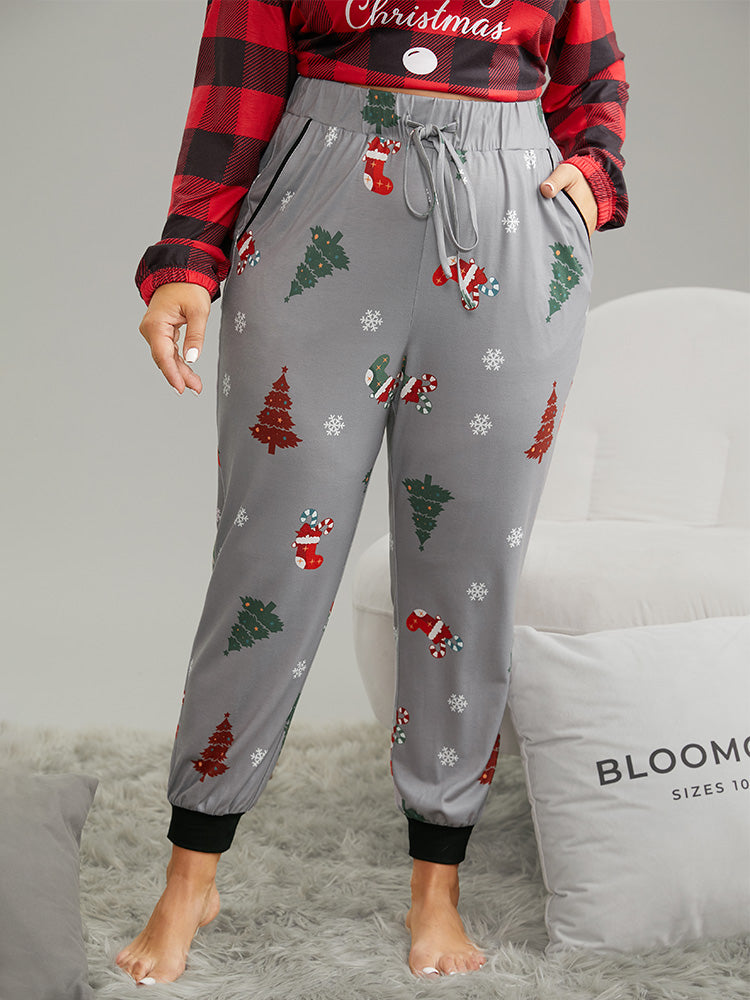 Christmas Trees Print Drawstring Sleep Bottoms