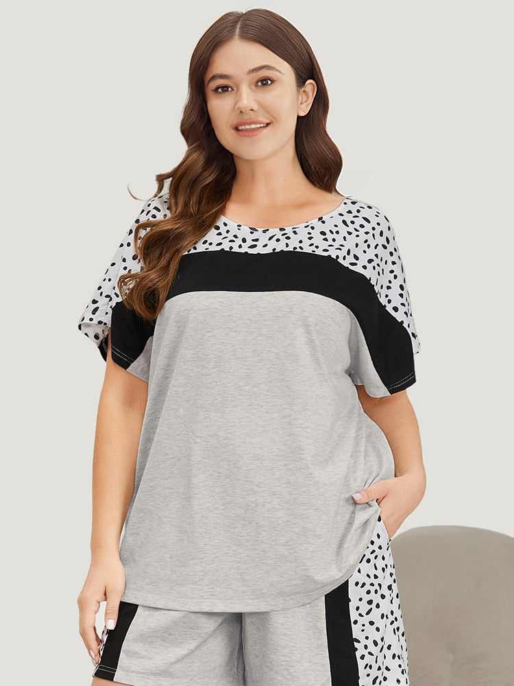 Contrast Patchwork Dolman Sleeve Sleep Top