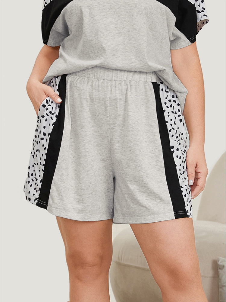 Contrast Patchwork Elastic Waist Sleep Shorts