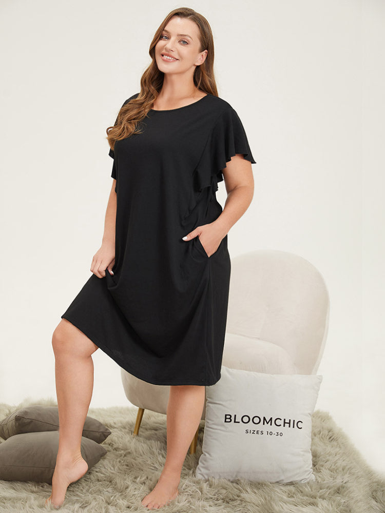 Solid Pocket Flutter Trim Sleep Dress