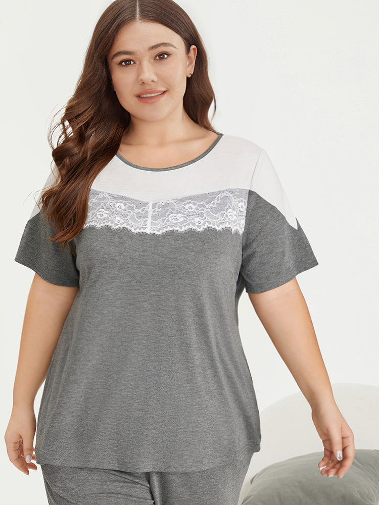 Two Tone Lace Insert Sleep Top