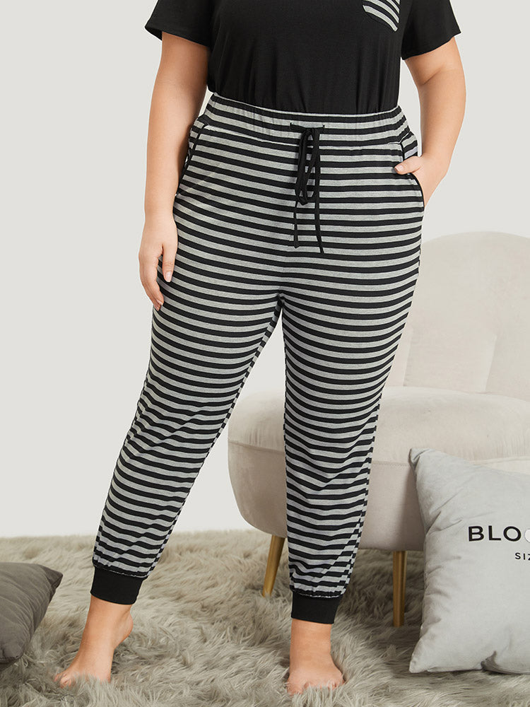 Striped Patchwork Drawstring Sleep Carrot Pants