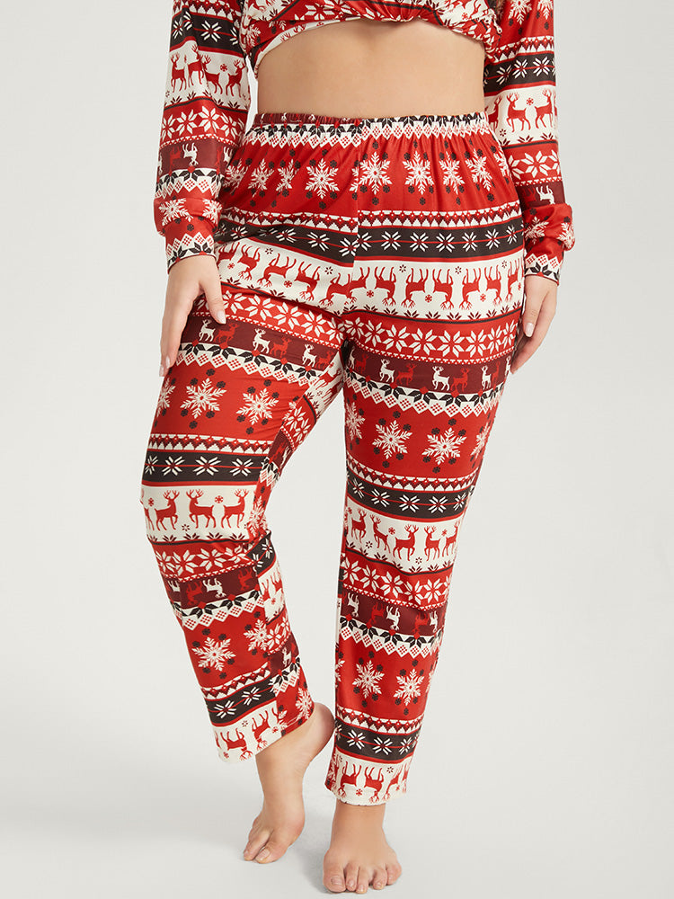 Snowflake & Elk Print Pocket Sleep Pants