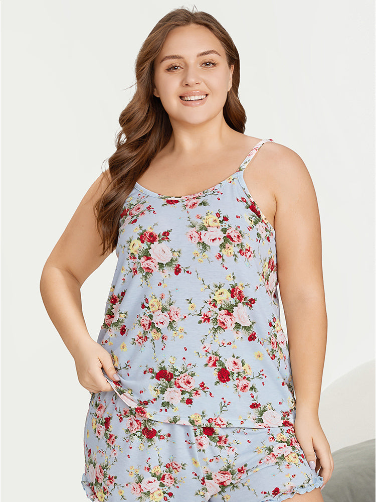 Floral Print Crew Neck Sleep Cami Top