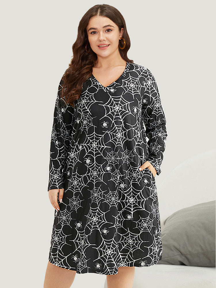 Halloween Spider Web Print Sleep Dress