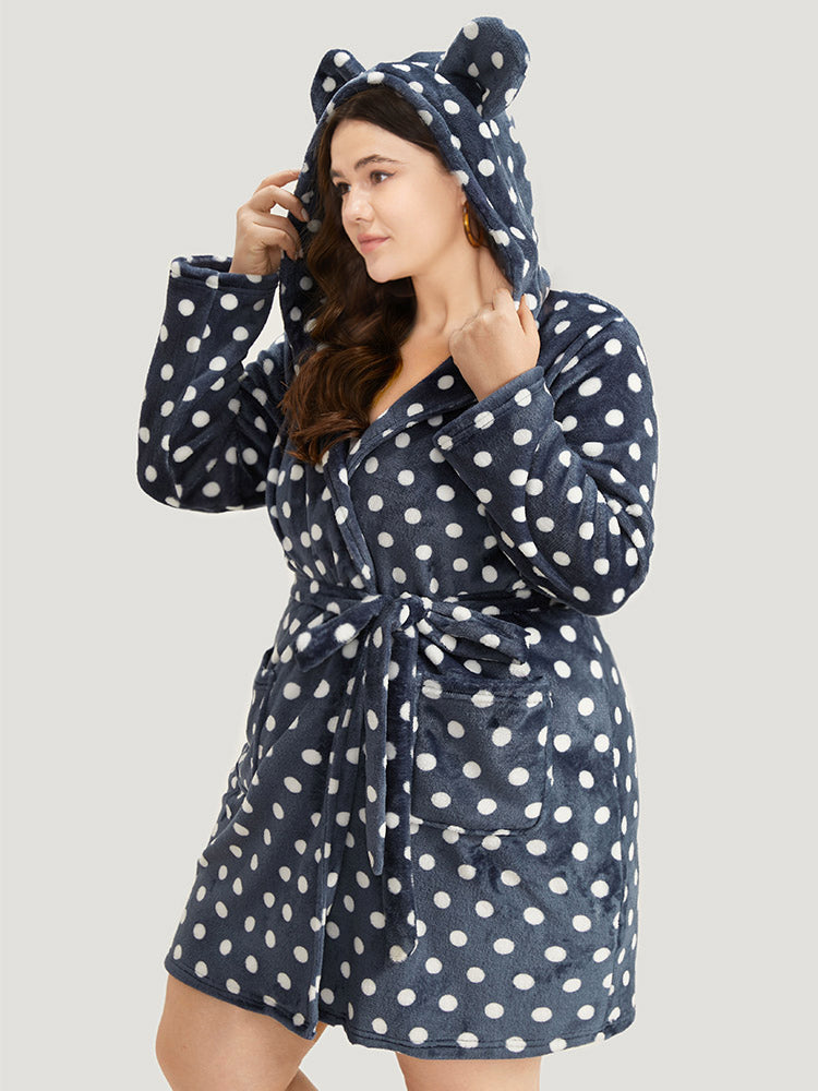 Halloween Polka Dot Pocket Belted Hooded Sleep Dress