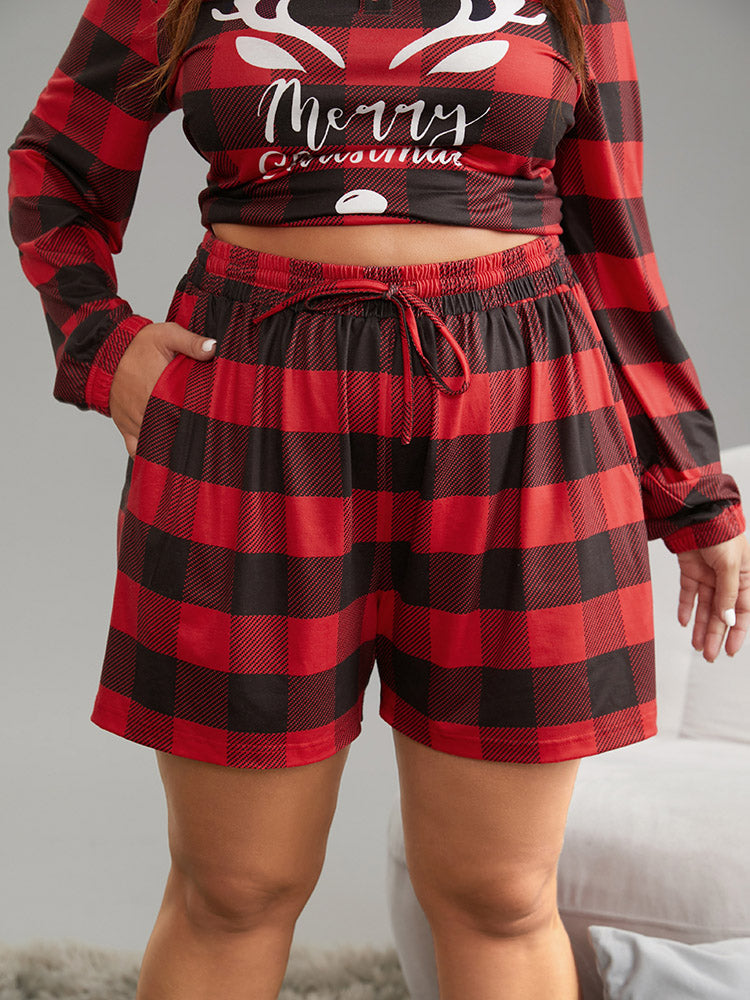 Plaid Elastic Waist Drawstring Sleep Shorts