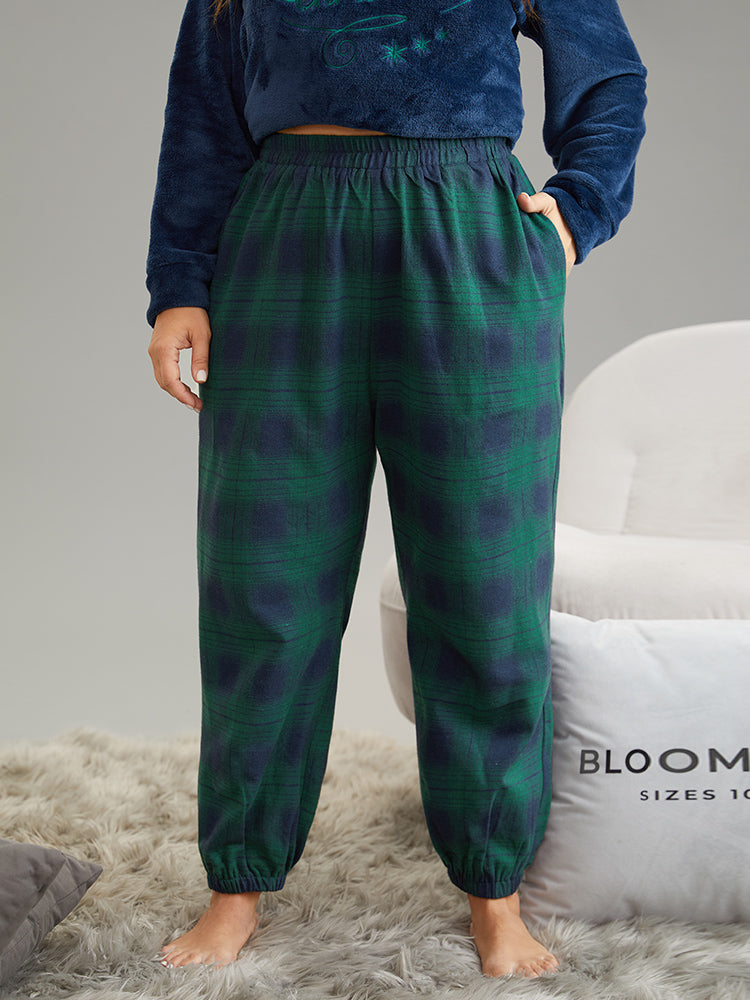 Plaid Elastic Waist Pocket Carrot Sleep Bottoms