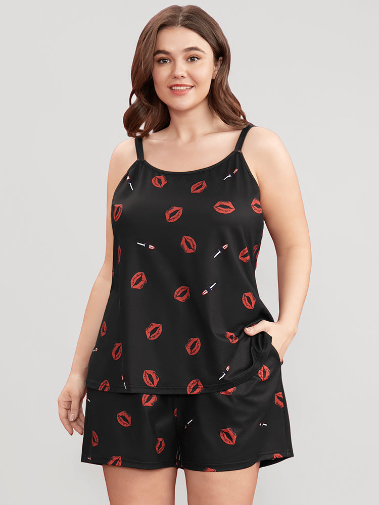 Lip Print Sleeveless Cami Top