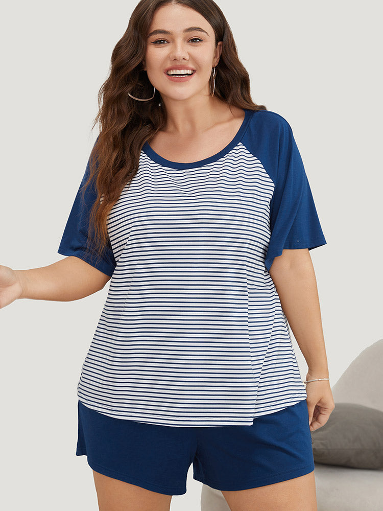 Striped Patchwork Raglan Sleeve Sleep Top