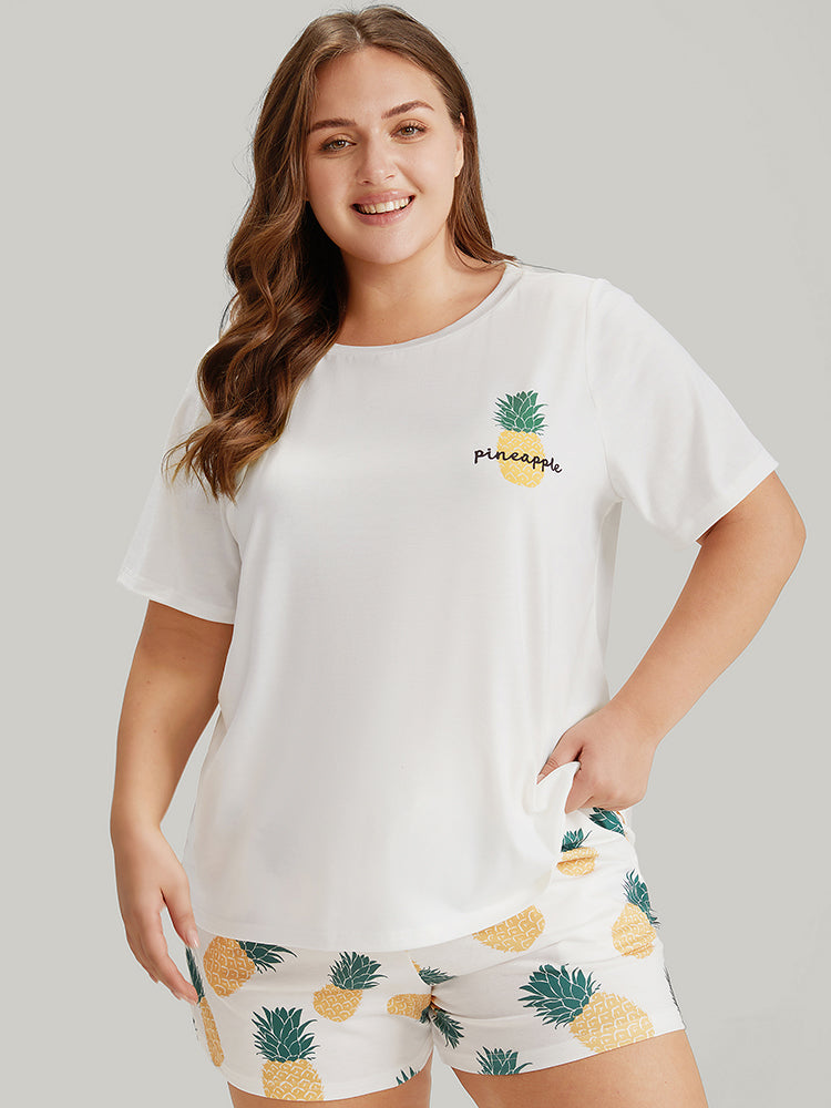 Pineapple Print Round Neck Sleep Top