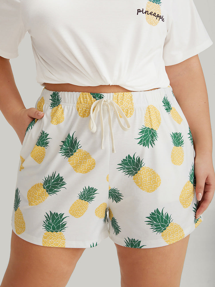 Pineapple Print Bowknot Sleep Shorts