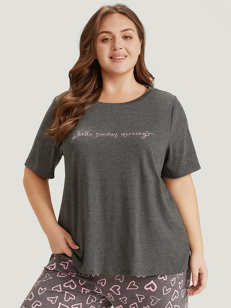 Contrast Letter Heather Sleep Top