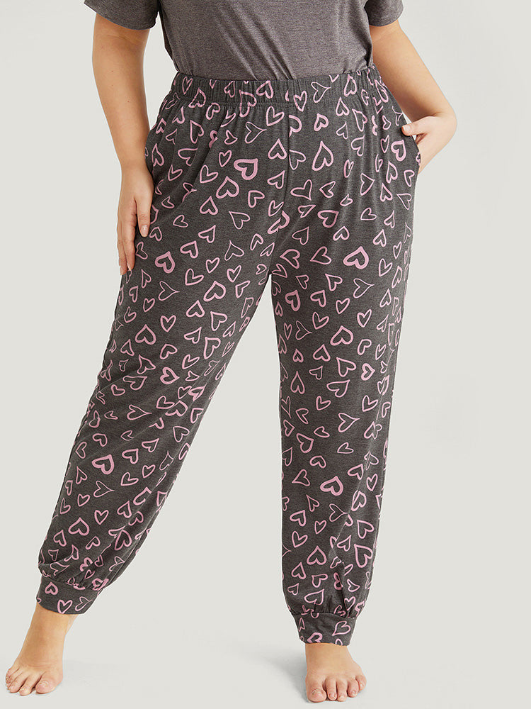 Heart Print Pocket Sleep Carrot Pants