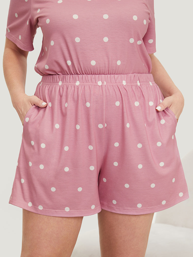 Polka Dot Pocket Elastic Waist Sleep Shorts